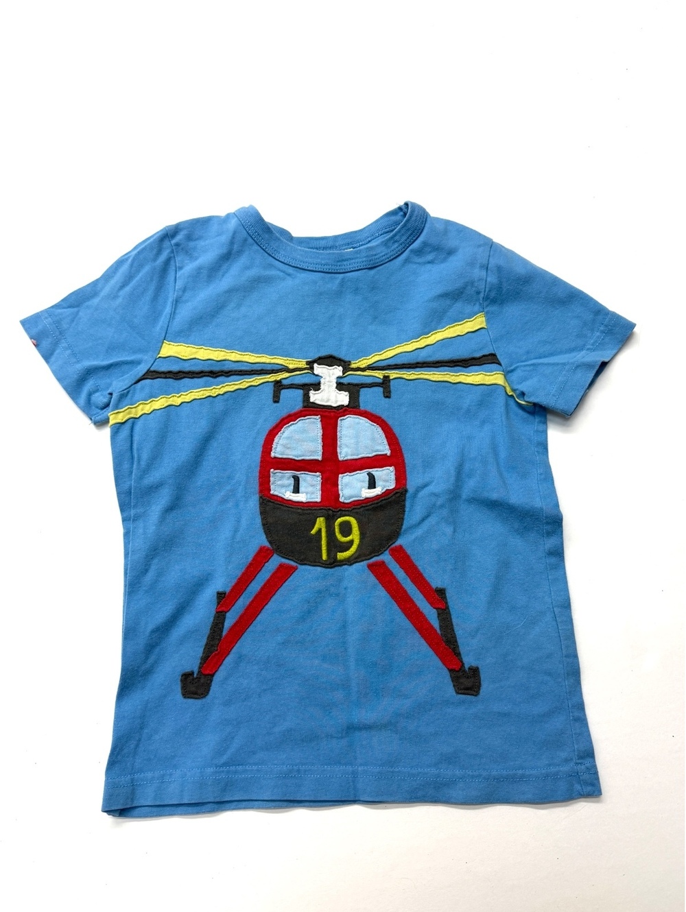 Mini Boden Blue Helicopter Appliqué Short Sleeve Cotton Tee Shirt 4-5 years